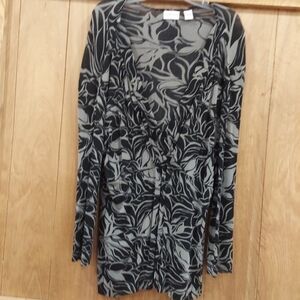 Chico's Elegant Black and Gray Patterned Long Sleeve Dress